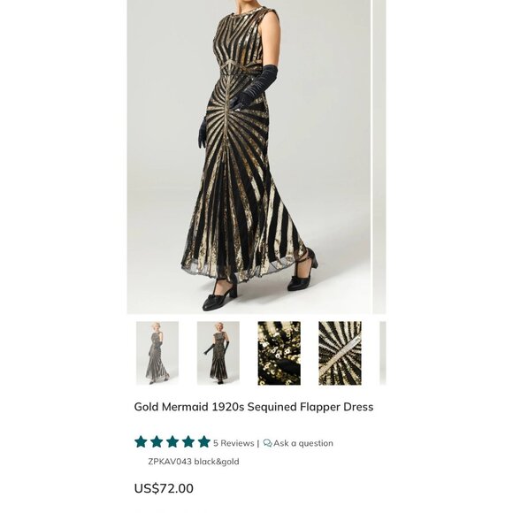 Fundaisy 1920 Long Gown Sequin Maxi Dress Black Gold Costume Size Small - Picture 12 of 12